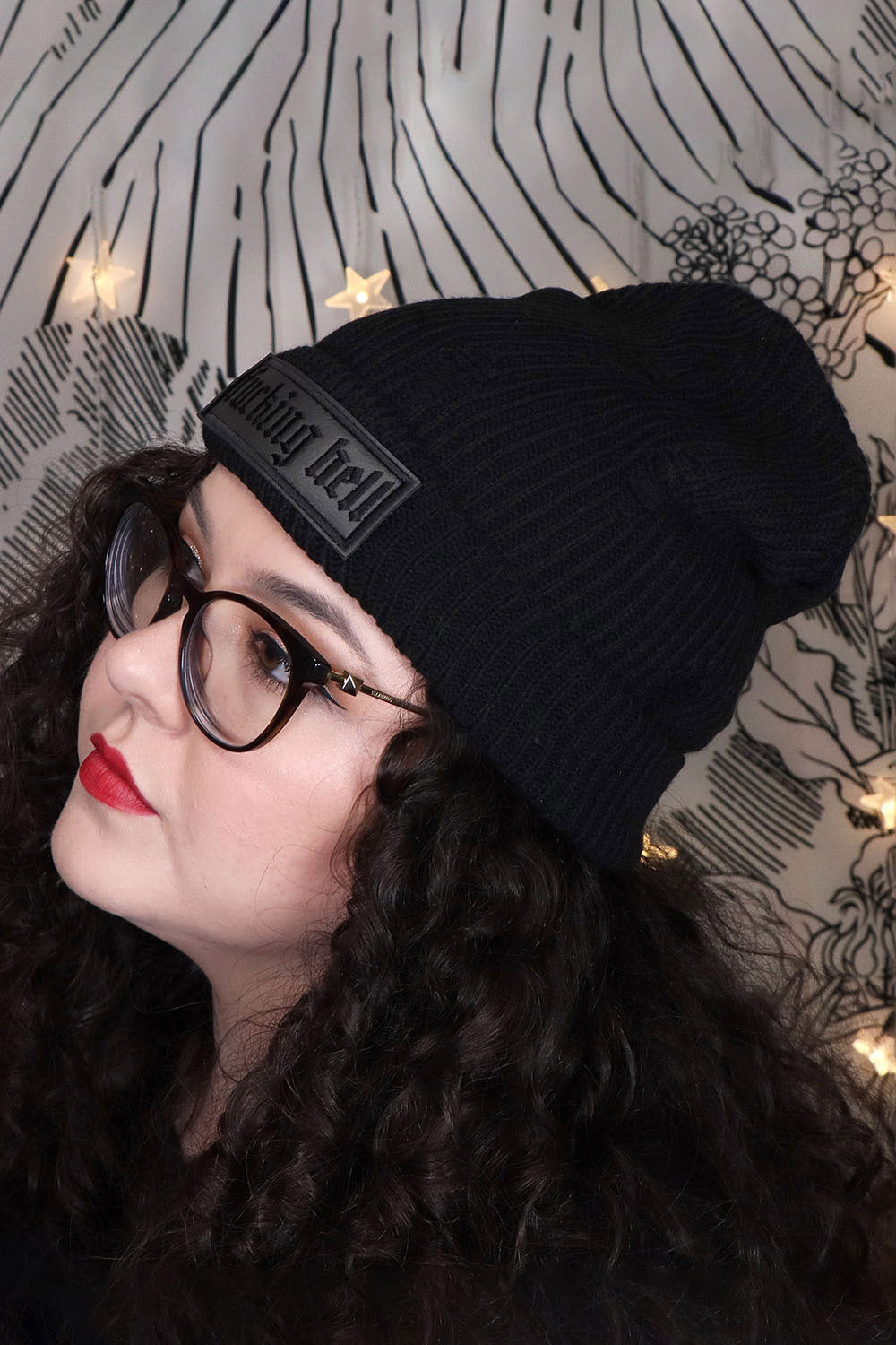 rocker beanie hat embroidered with swear word patch