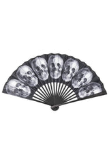 black and white gothic skull printed hand fan
