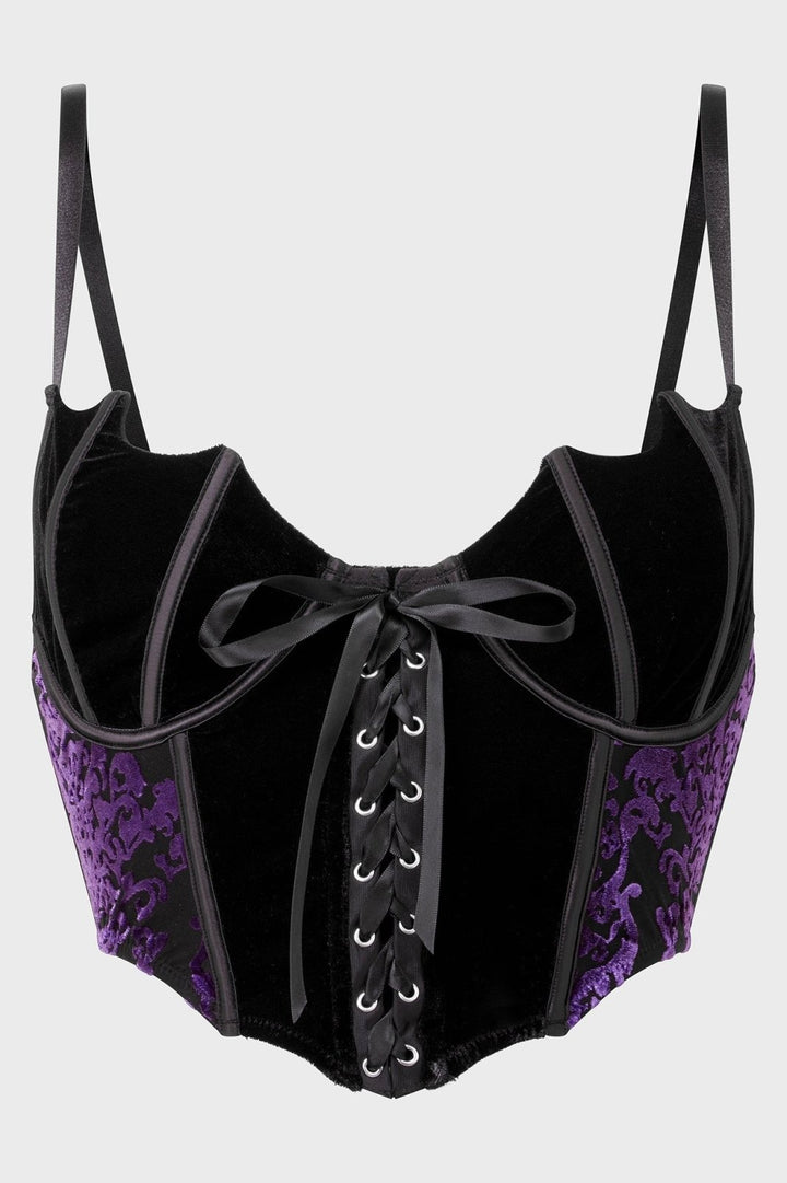 Fang Burnout Velvet Bustier [BLACK/PURPLE] - womens tops - VampireFreaks - Killstar