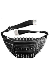 grunge goth black vegan leather studded fanny pack bag