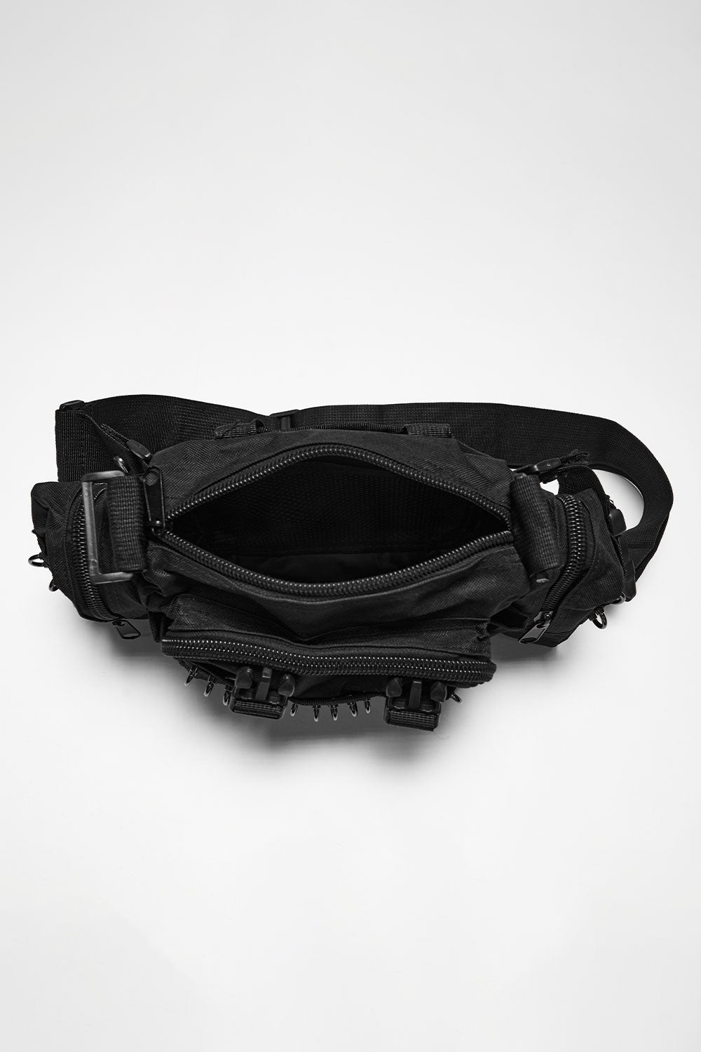 Unisex Cyberpunk Buckle Strap D-ring Waist Bag with top zipper opening