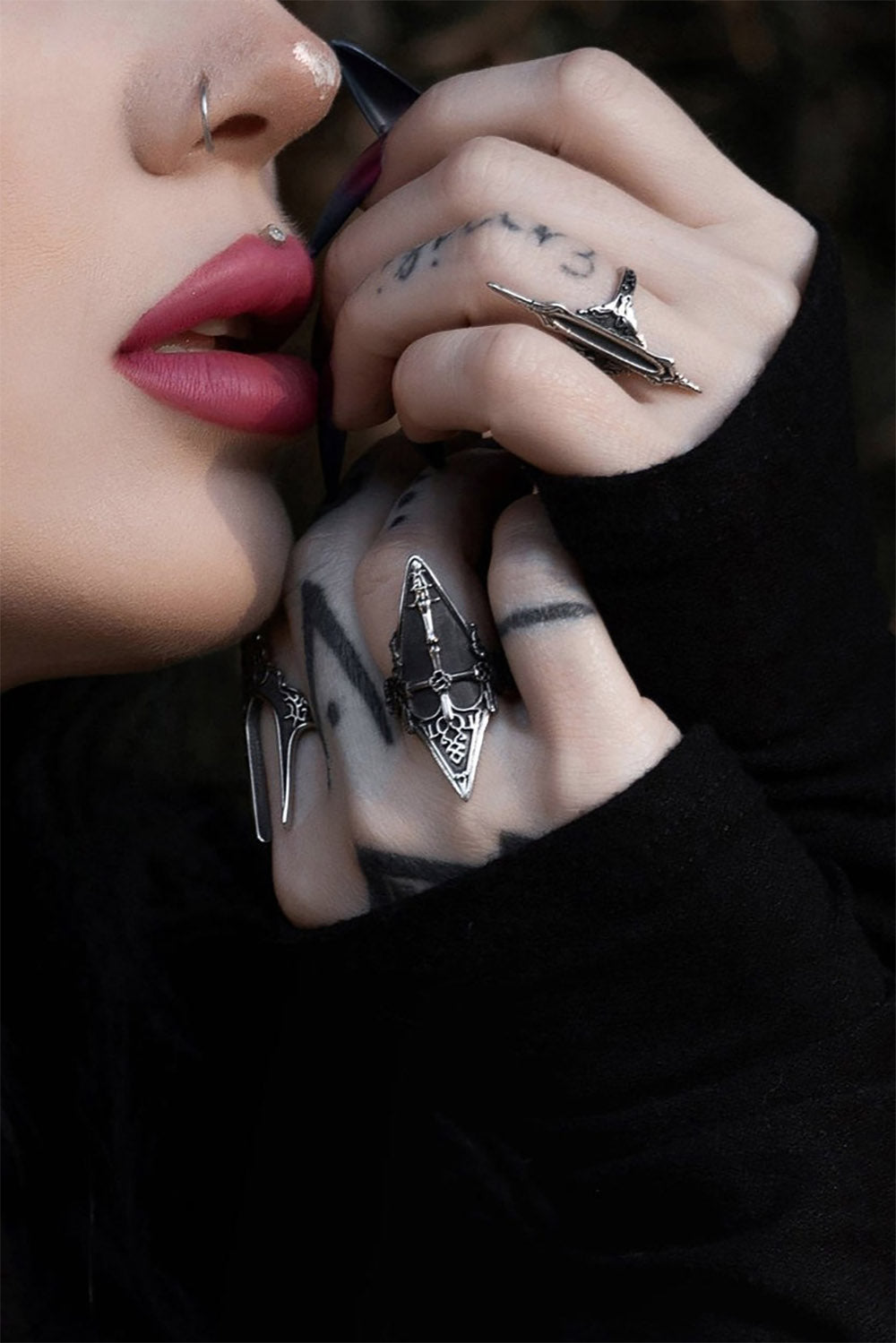 stainless steel goth cathedral ring 