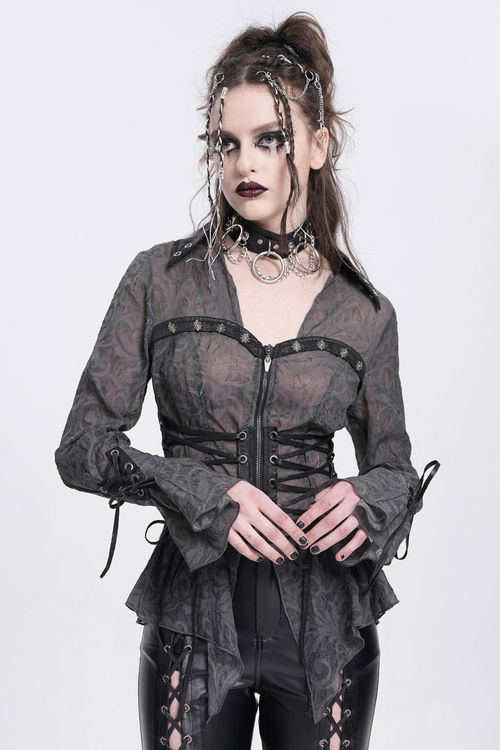 leather collared gothic long sleeves witch top