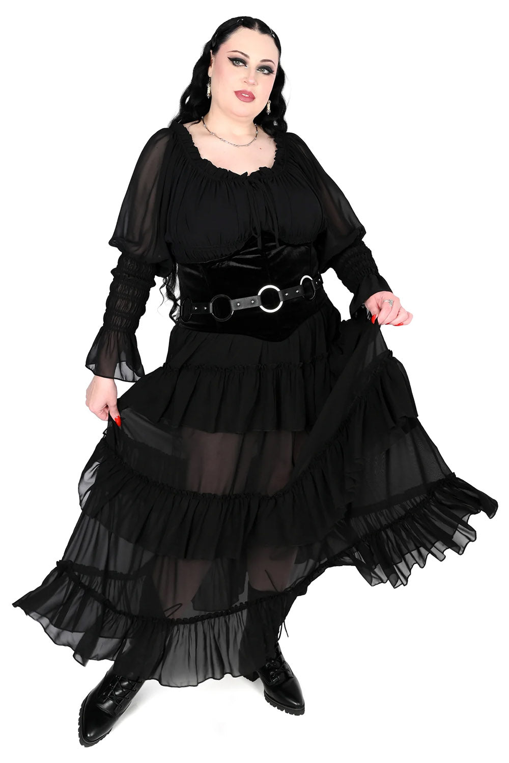 womens flowy ruffled chiffon maxi skirt