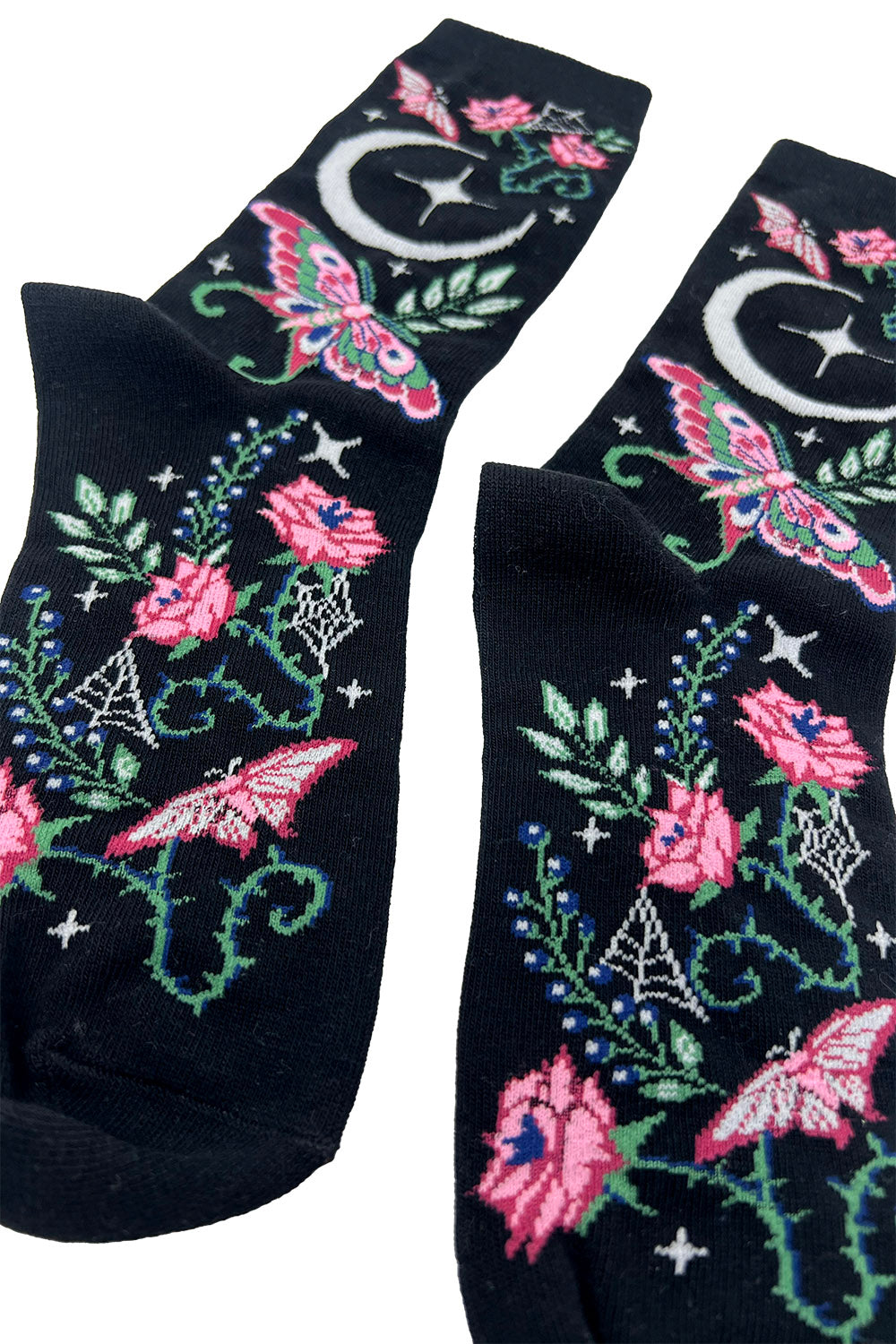 dark cottagecore crescent moon socks