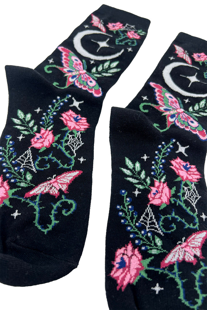dark cottagecore crescent moon socks
