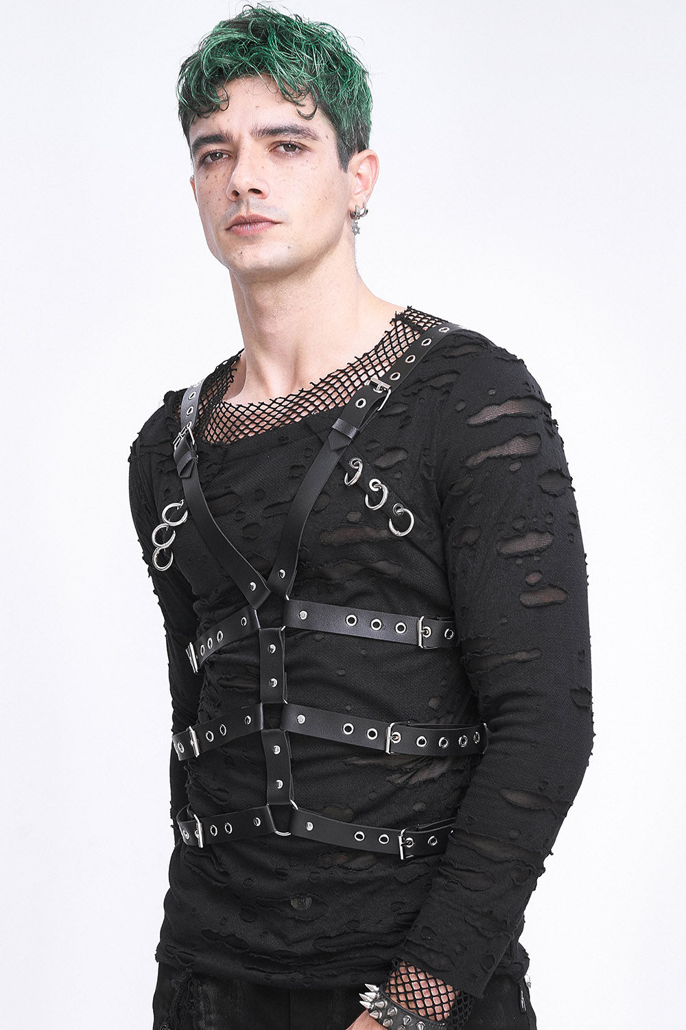 gothic mens leather harness