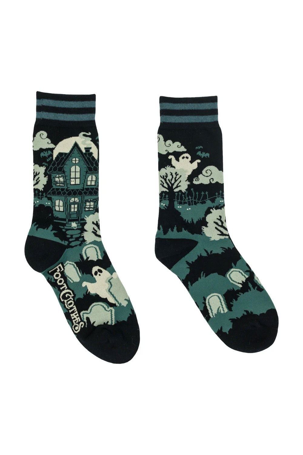 Emo ghost socks in black white green with tombstones ghosts full moon