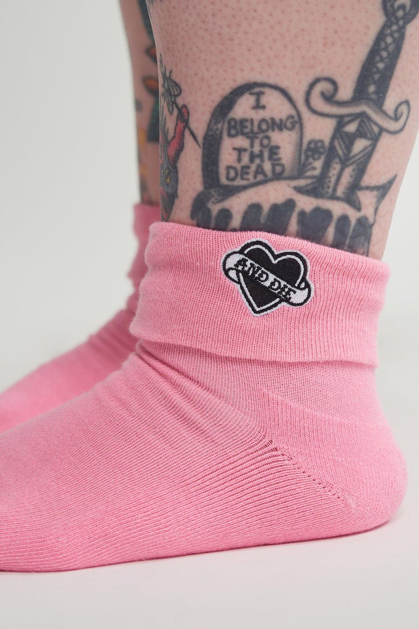 F*ck Off & Die Embroidered Cuff Socks [PINK] - socks & stockings - VampireFreaks - Sourpuss