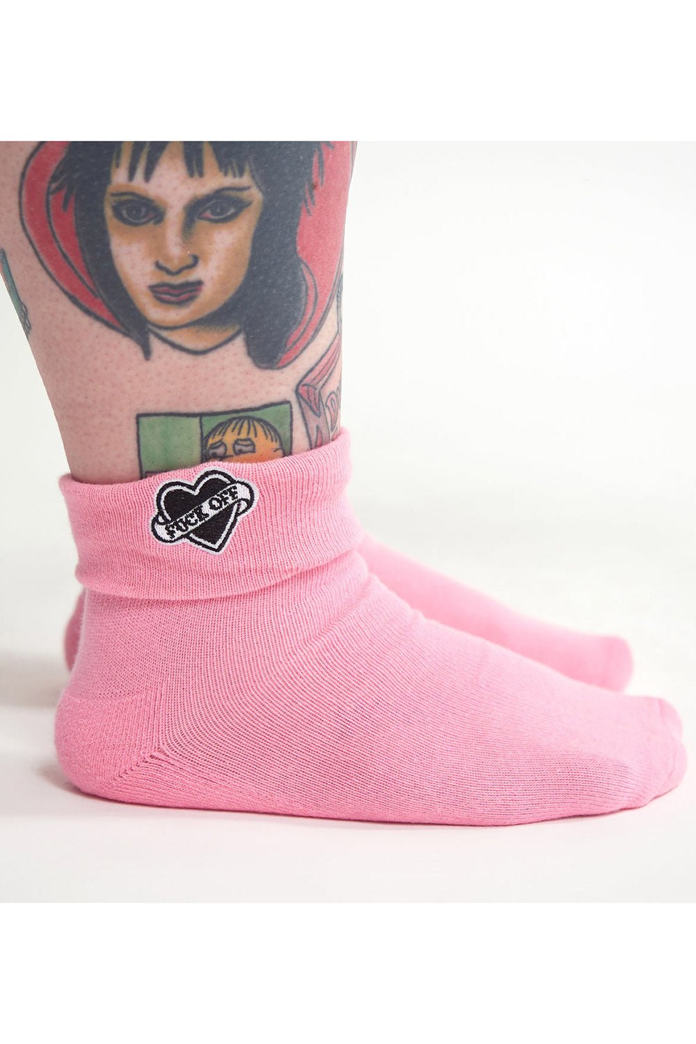 F*ck Off & Die Embroidered Cuff Socks [PINK] - socks & stockings - VampireFreaks - Sourpuss