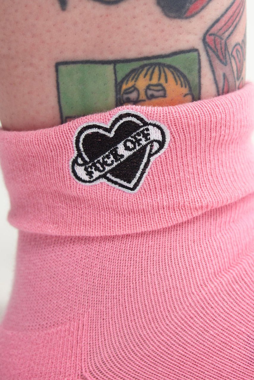 F*ck Off & Die Embroidered Cuff Socks [PINK] - socks & stockings - VampireFreaks - Sourpuss