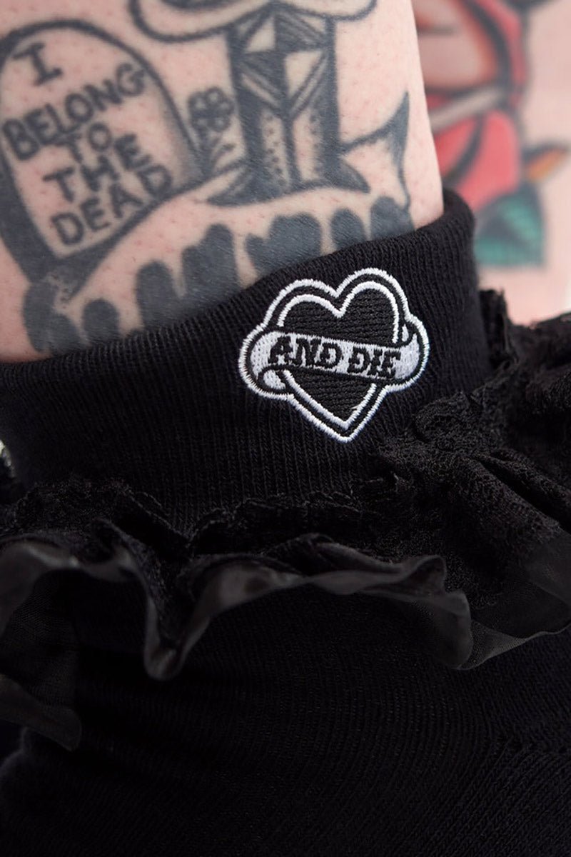 F*ck Off & Die Embroidered Ruffle Socks [BLACK] - socks & stockings - VampireFreaks - Sourpuss