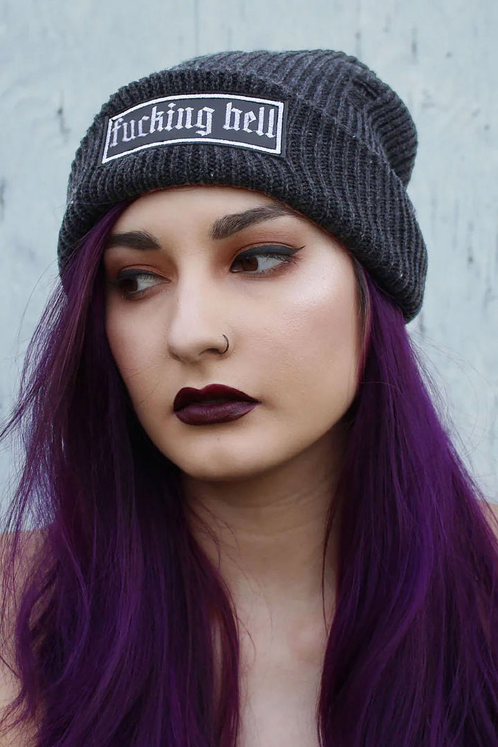 F*cking Hell Uncensored Beanie [GRAY] - hats & scarves & headwear - VampireFreaks - Black Thorn