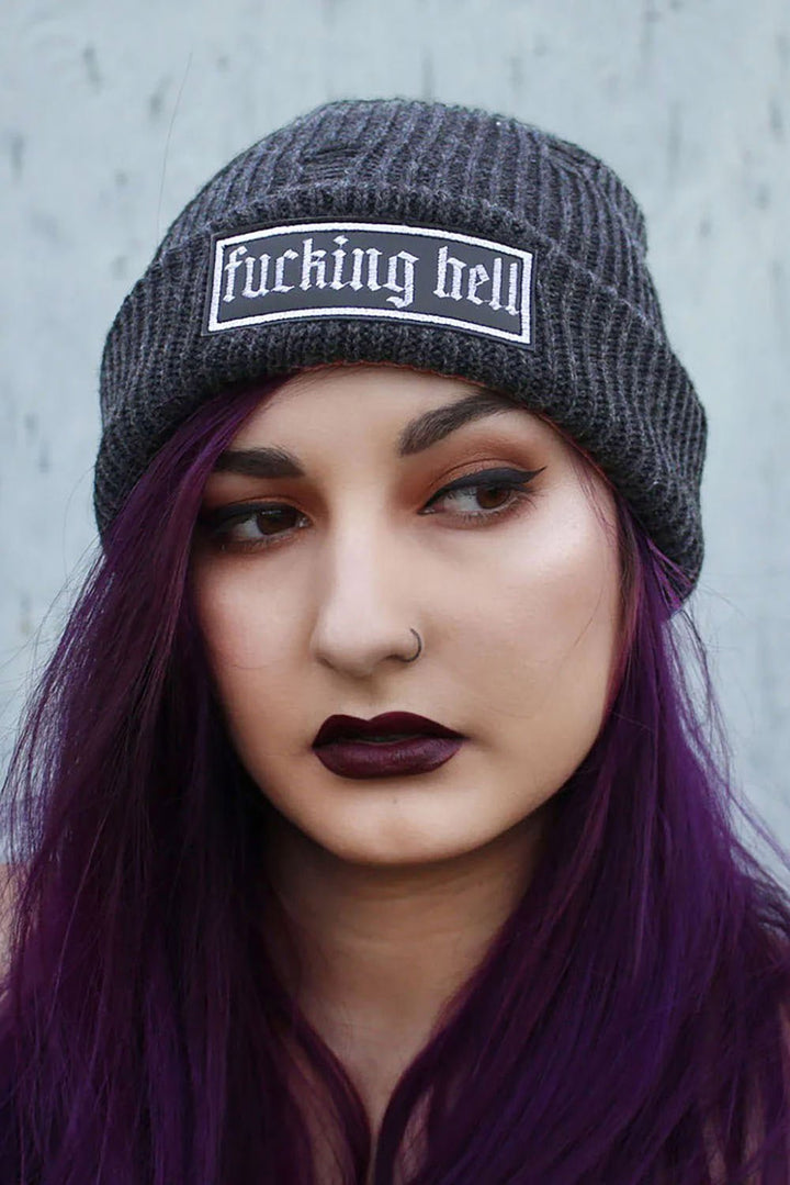 F*cking Hell Uncensored Beanie [GRAY] - hats & scarves & headwear - VampireFreaks - Black Thorn