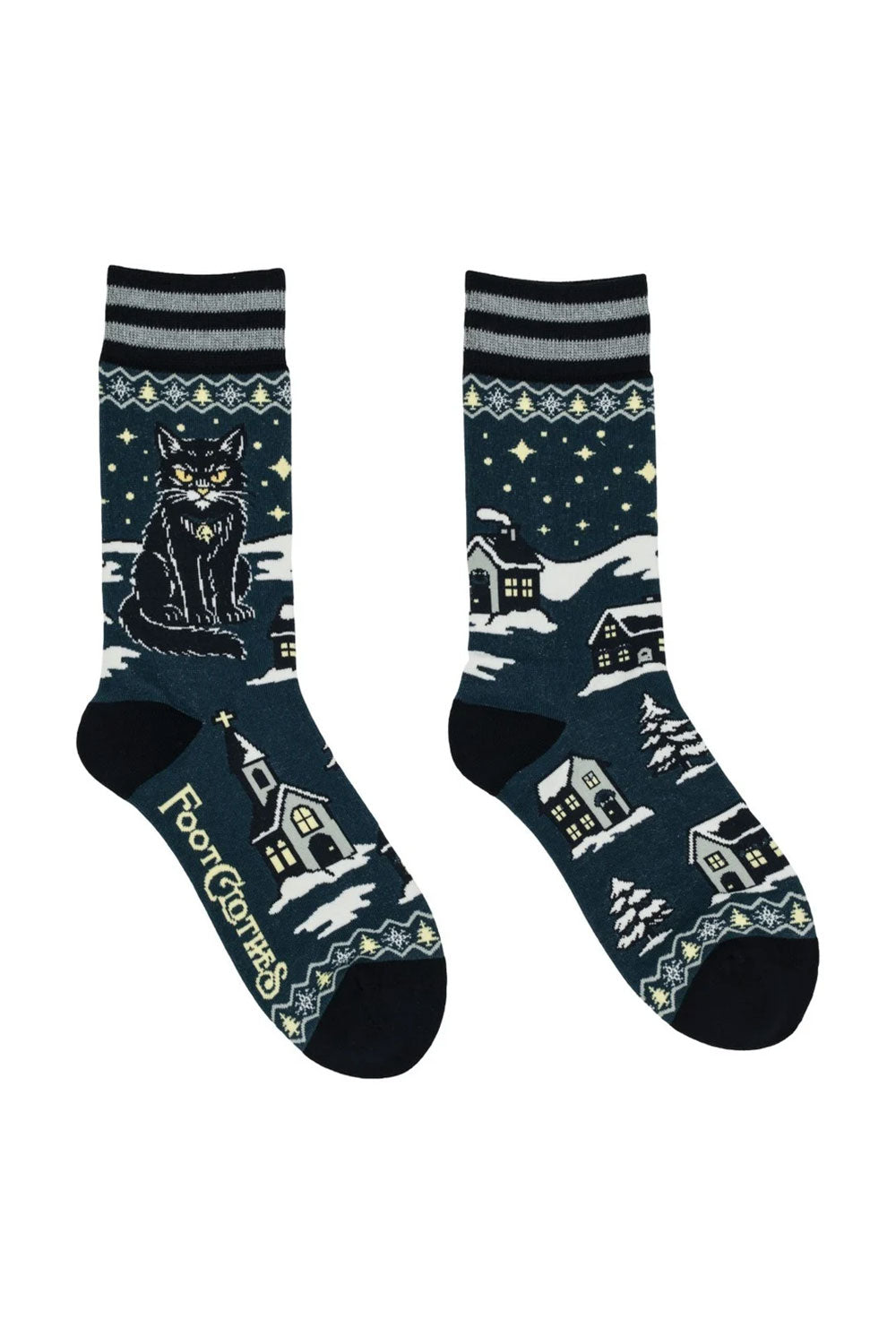 grunge occult weird cute graphic socks with grumpy black christmas cat