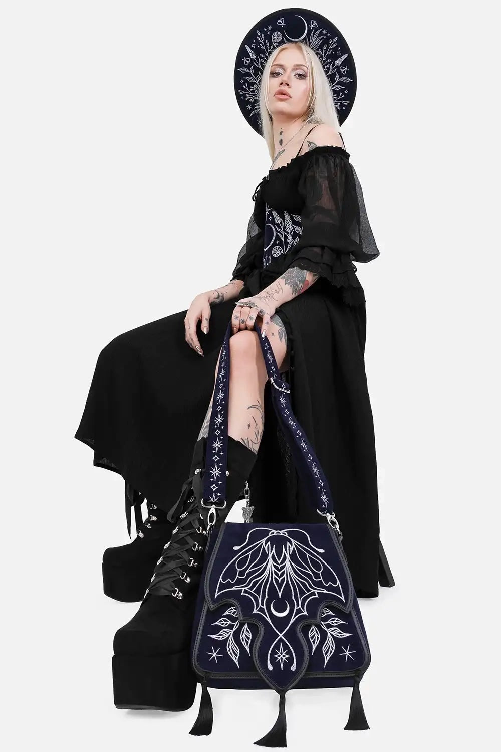 fairycore luna moth purse with embroidered star shoulder strap