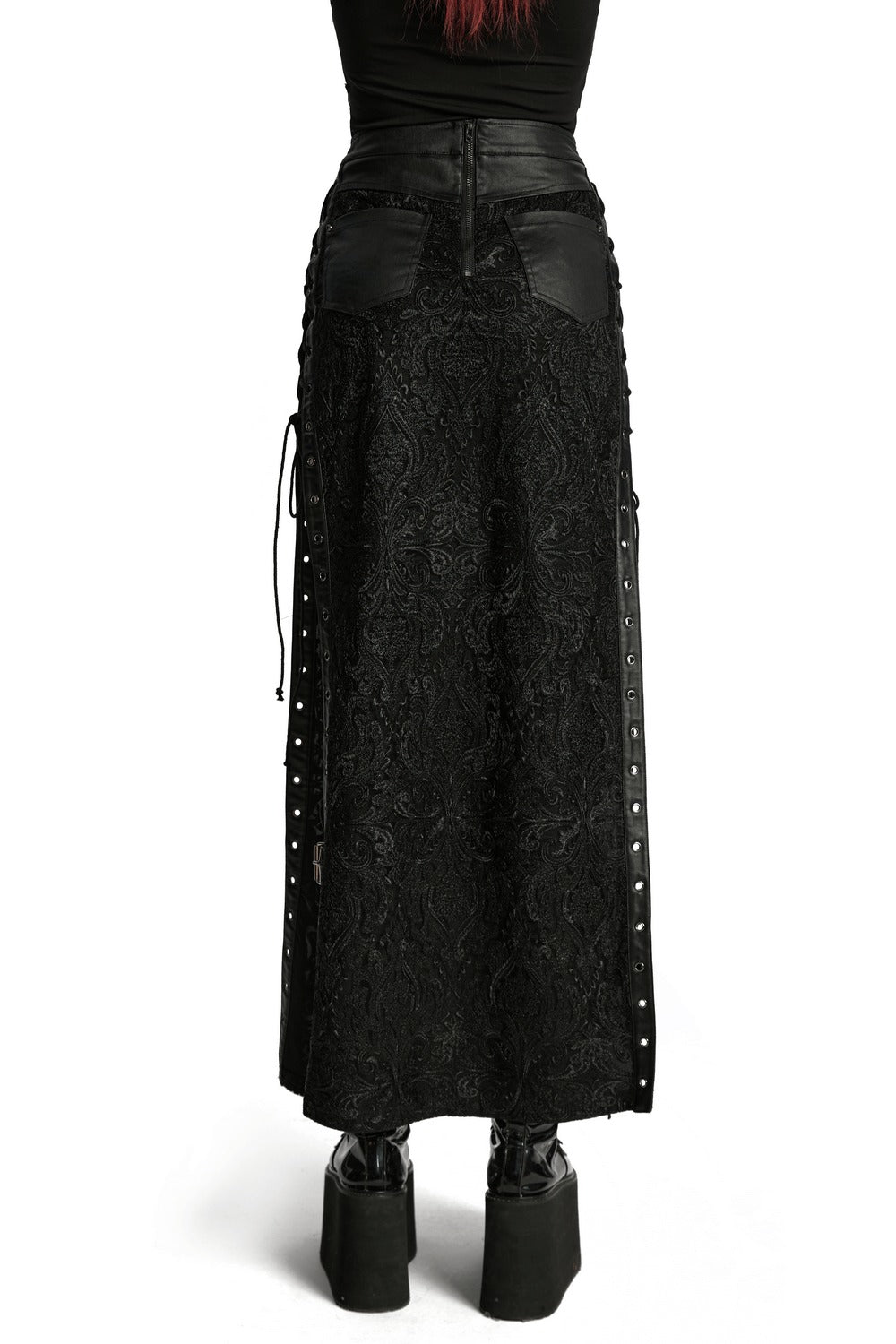 punk rave studded buckle  maxi skirt with pockets 