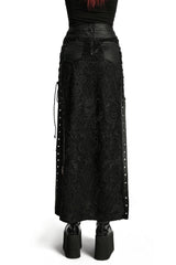 punk rave studded buckle  maxi skirt with pockets 