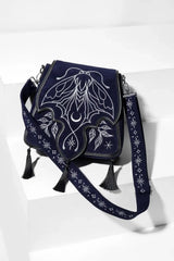embroidered magical luna moth purse with embroidered star shoulder strap