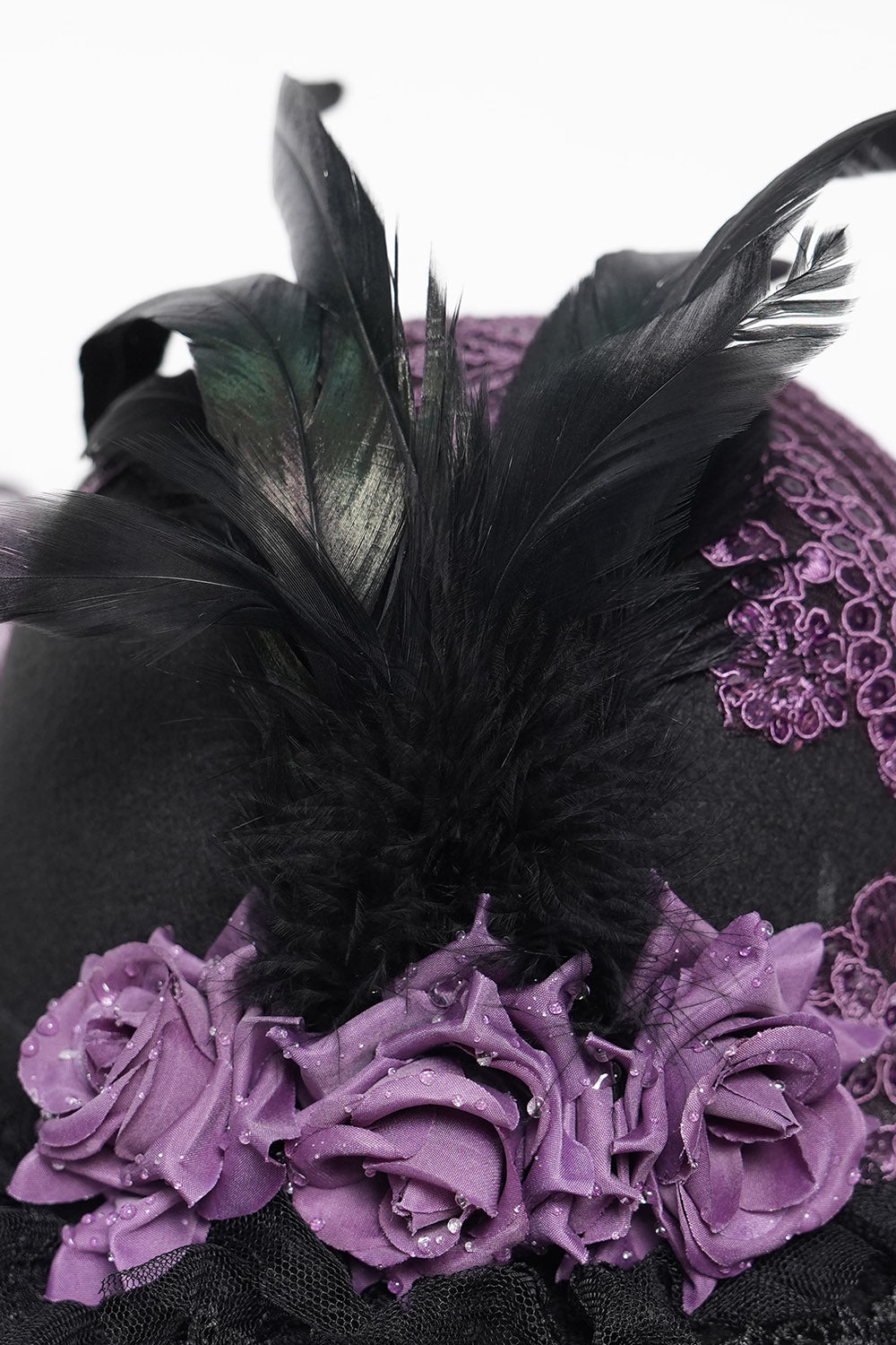 feathered flower victorian goth embroidered hat