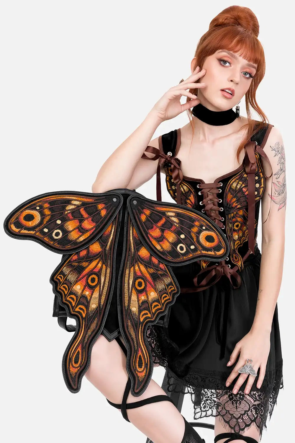 occult embroidered 3d moth backpack