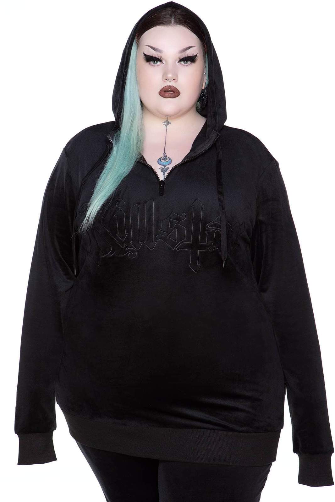 Fester Velour Hoodie (Unisex) [Black] - mens outerwear - VampireFreaks - Killstar