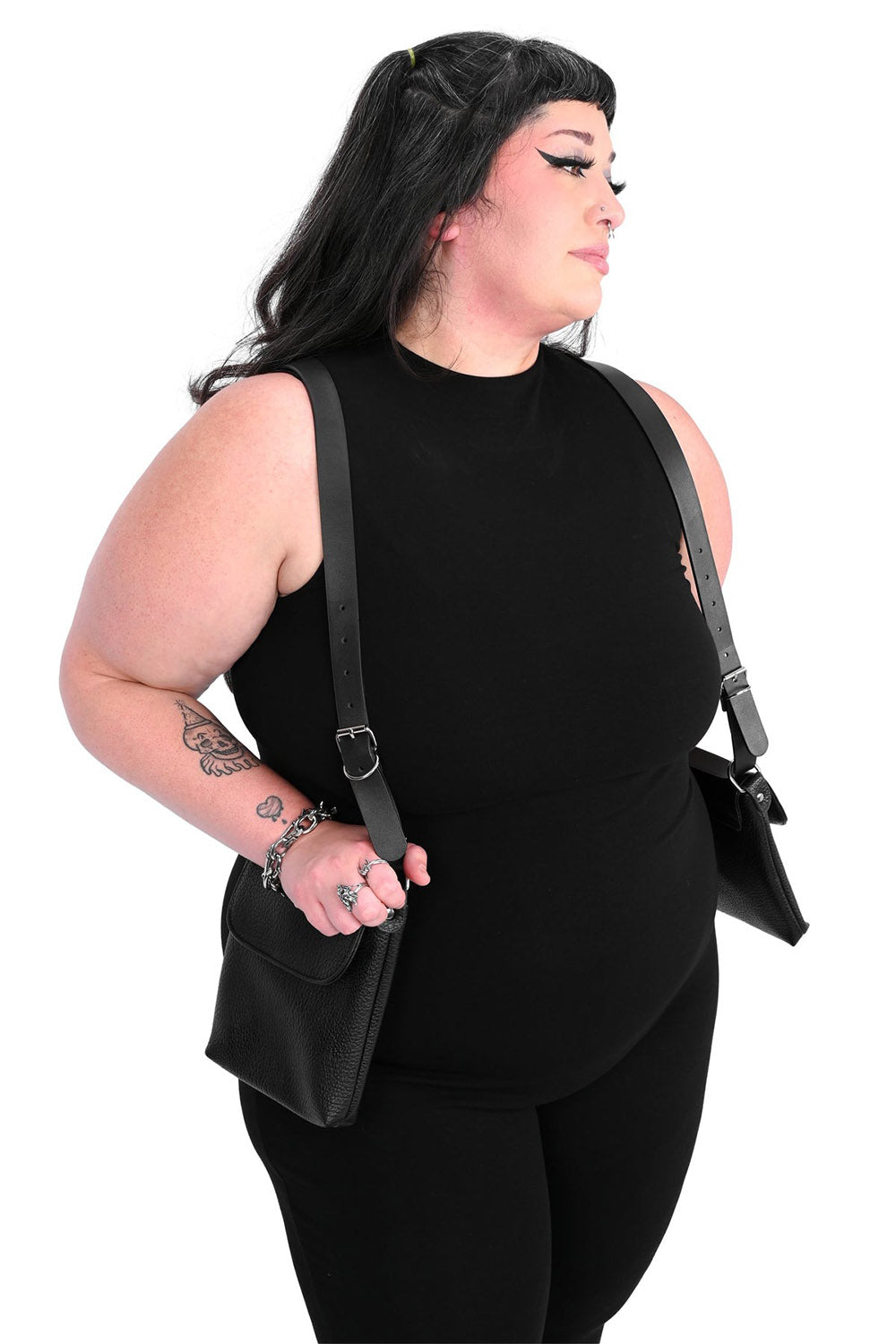 black vegan leather bag harness