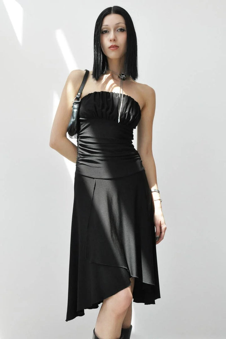 womens gothic street style black strapless  dress
