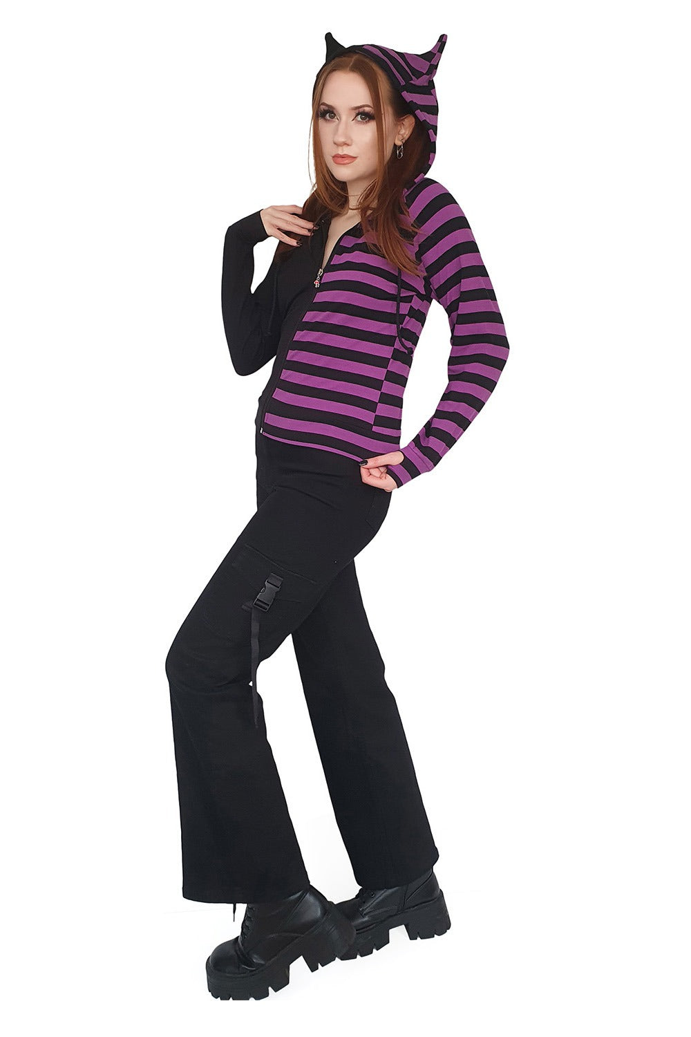 Shiori Half and Half  Hoodie [BLACK/PURPLE]