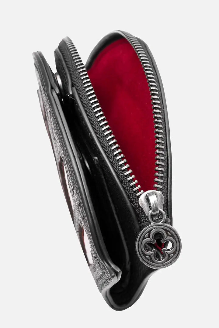 small black and red gothic cathedral wallet
