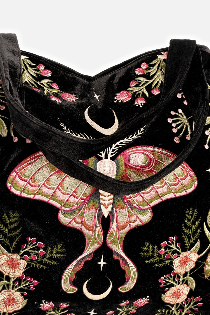 large whimsigoth embroidered moth and moon bag 