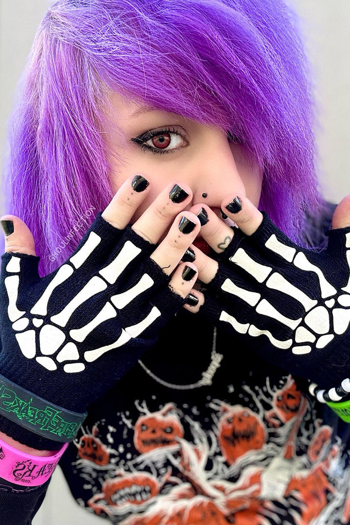 Fingerless Skeleton Gloves - gloves & armwarmers - VampireFreaks - VampireFreaks