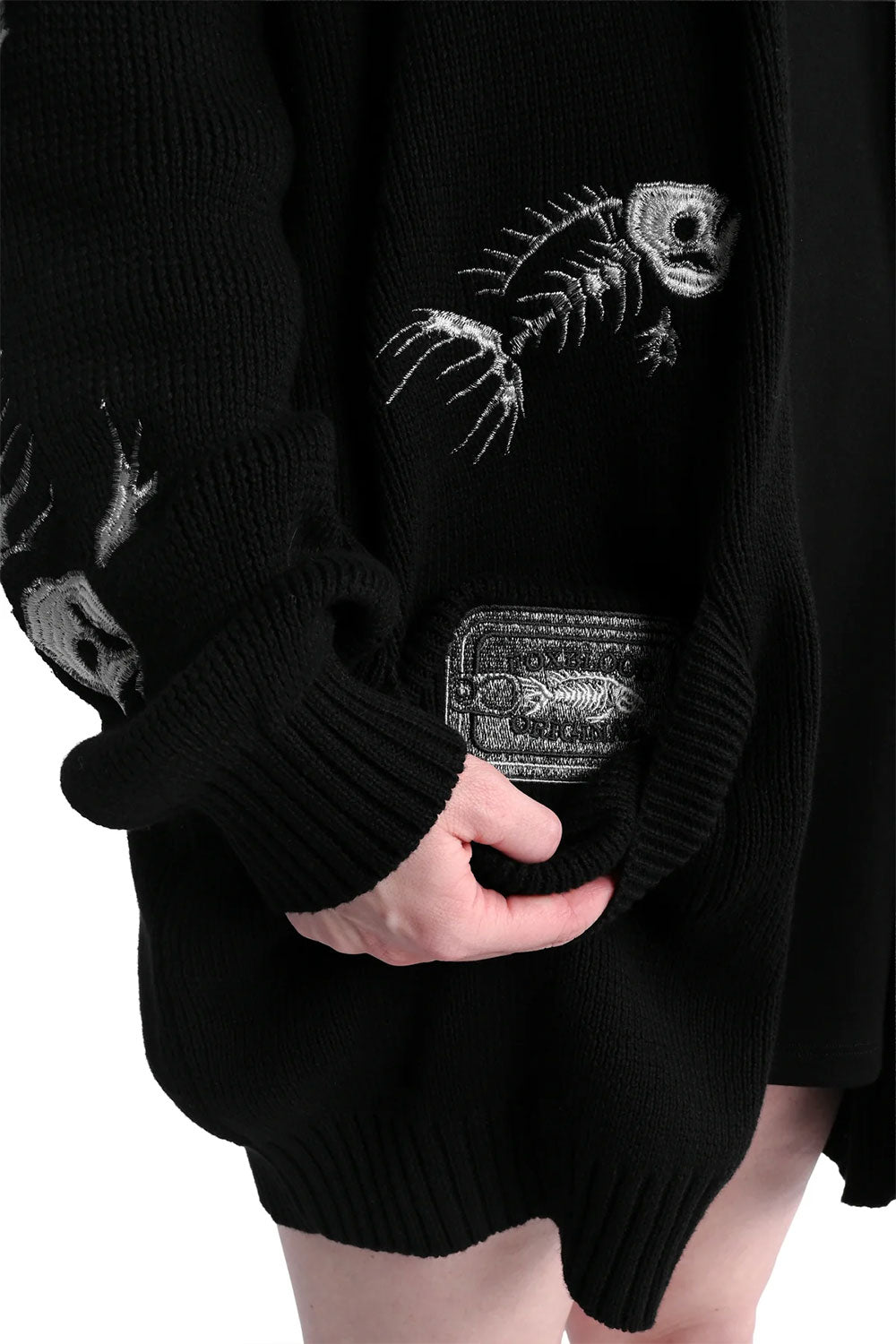 emo fish skeleton black cardigan