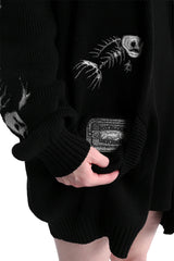 emo fish skeleton black cardigan