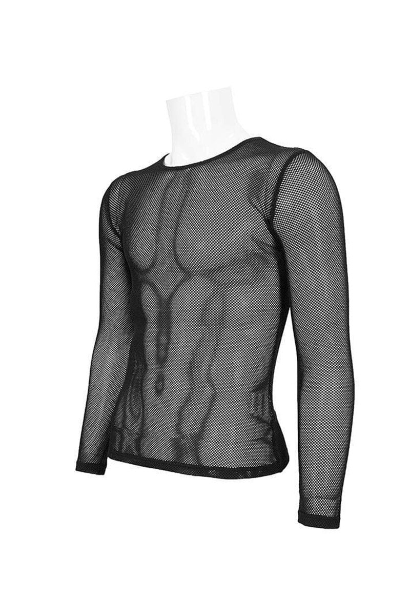 Black mesh long-sleeve shirt on a white background