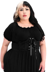 black fishnet gothic underbust corset for plus size women 