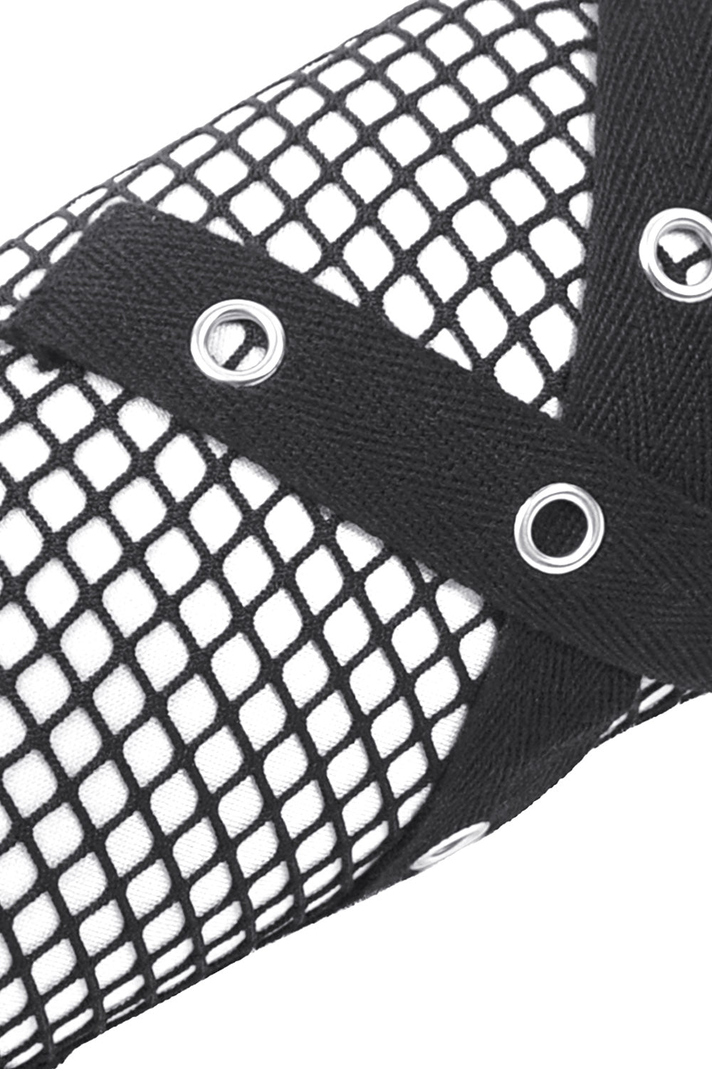 long black punk fishnet gloves with straps 
