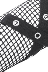 long black punk fishnet gloves with straps 