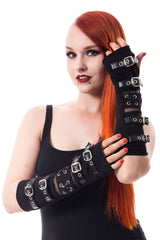 buckled fishnet punk gloves