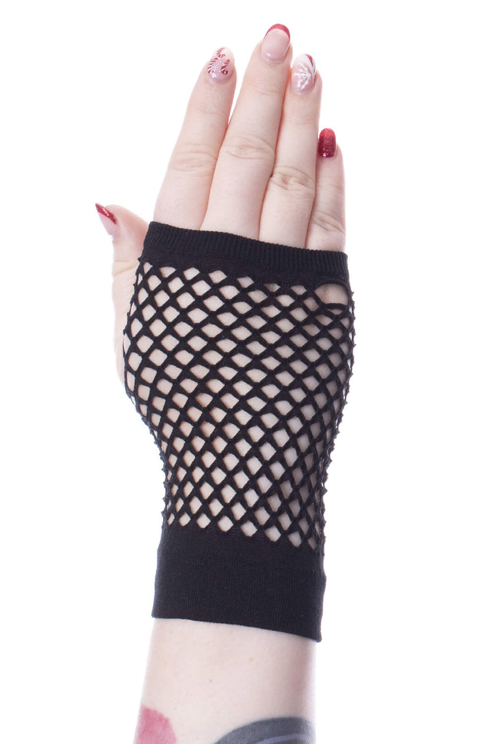 short fishnet hand gloves with thumbholes