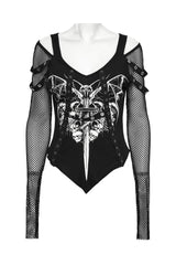 emo cold shoulder fishnet top