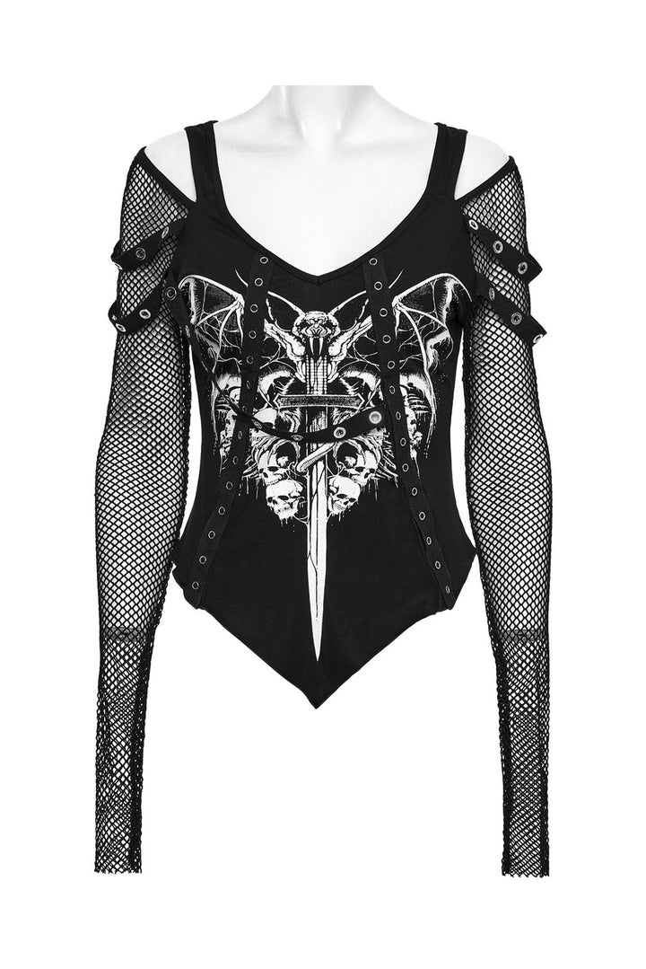 emo cold shoulder fishnet top