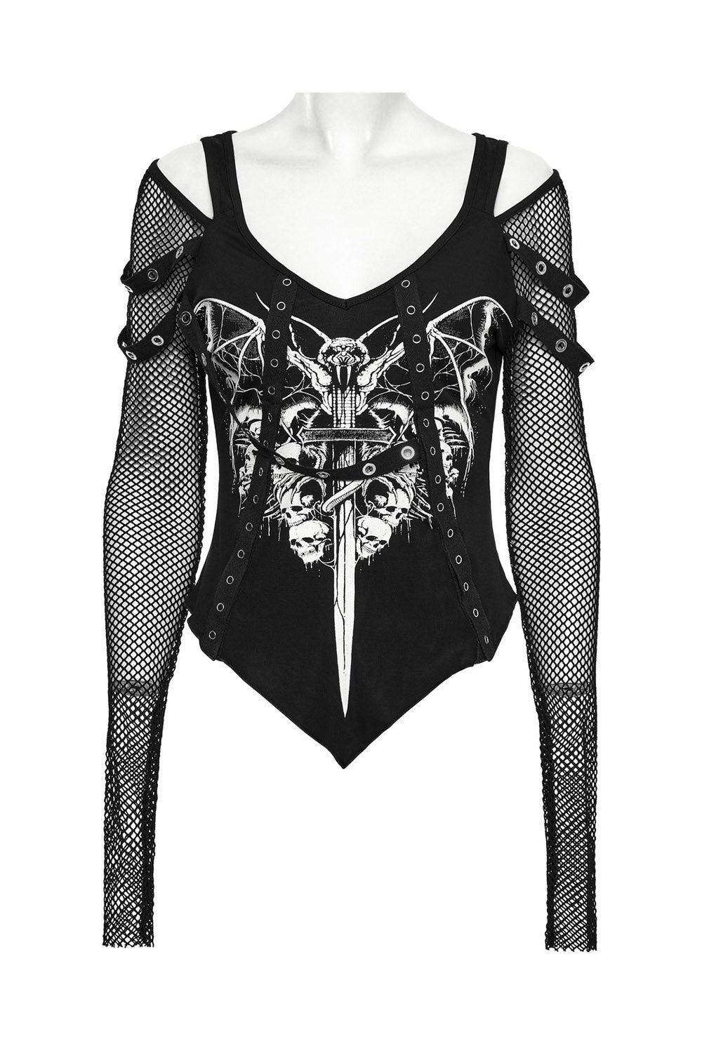 fishnet cold shoulder emo top