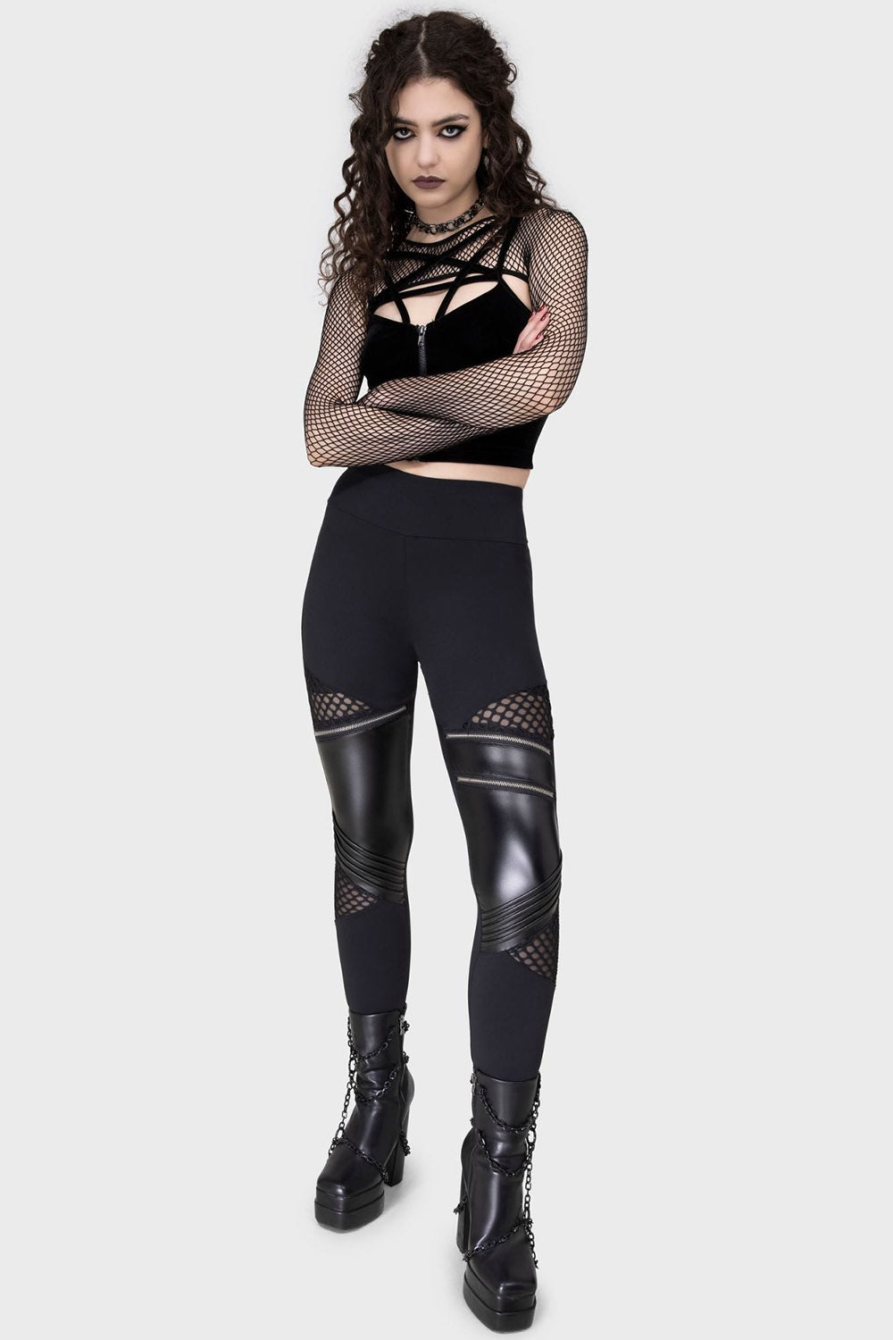 vegan leather pleather fishnet gothic leggings