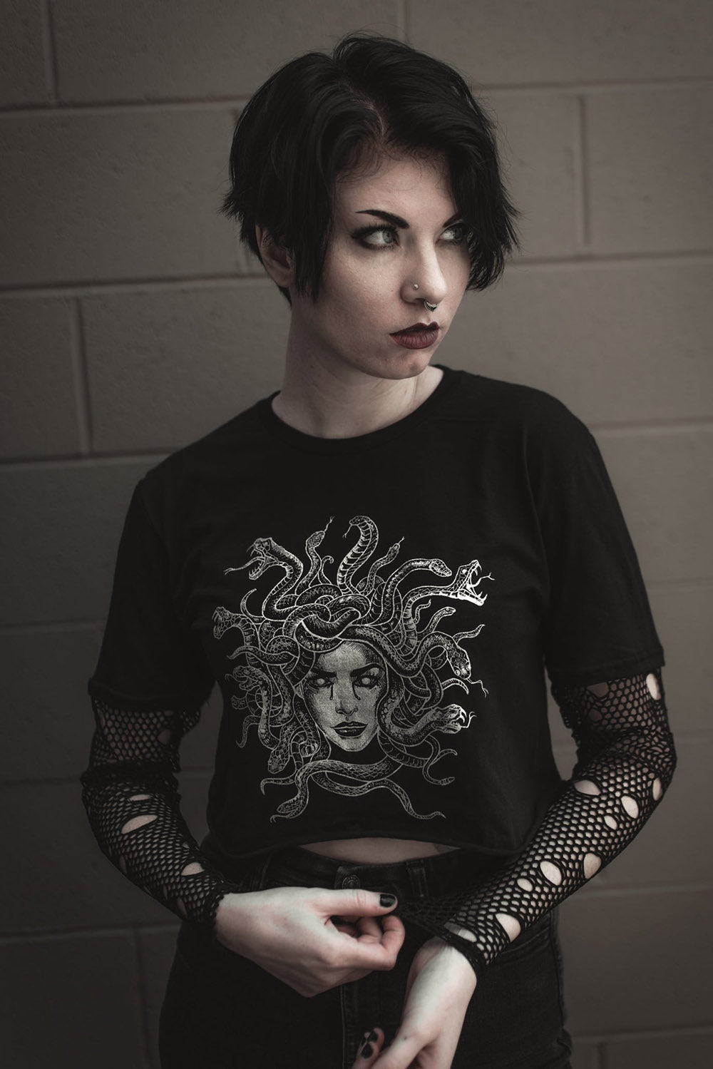 Fishnet Medusa Crop Top - womens tops - VampireFreaks - The Pretty Cult