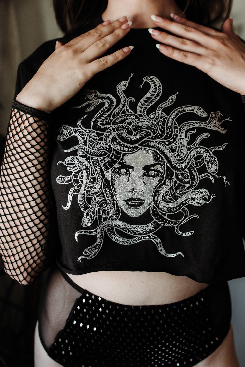 Fishnet Medusa Crop Top - womens tops - VampireFreaks - The Pretty Cult