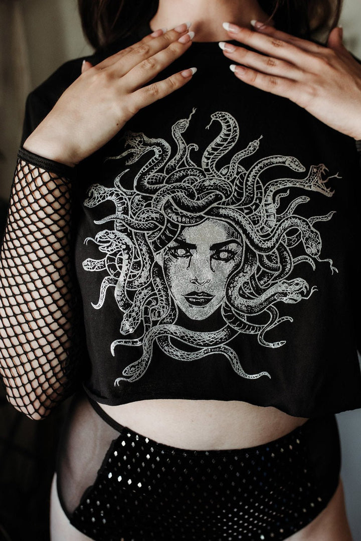 Fishnet Medusa Crop Top - womens tops - VampireFreaks - The Pretty Cult