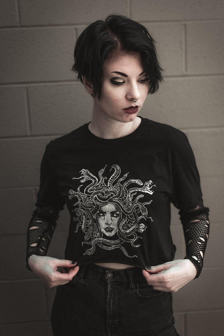 Fishnet Medusa Crop Top - womens tops - VampireFreaks - The Pretty Cult