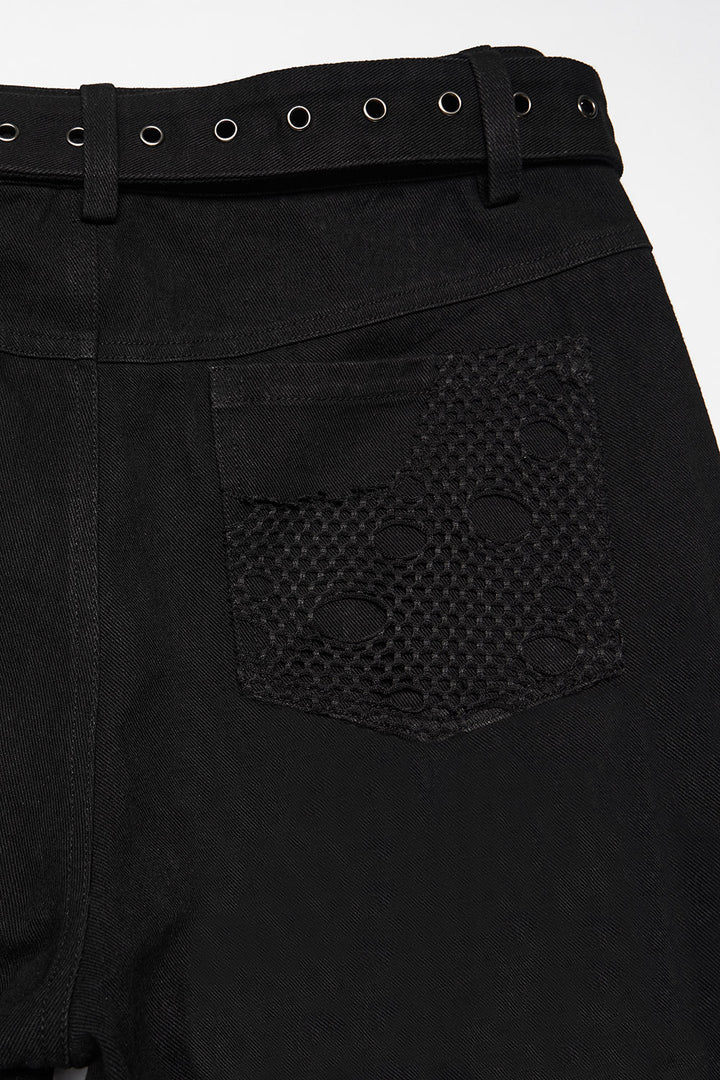 baggy street style mens distressed black denim jean  pants