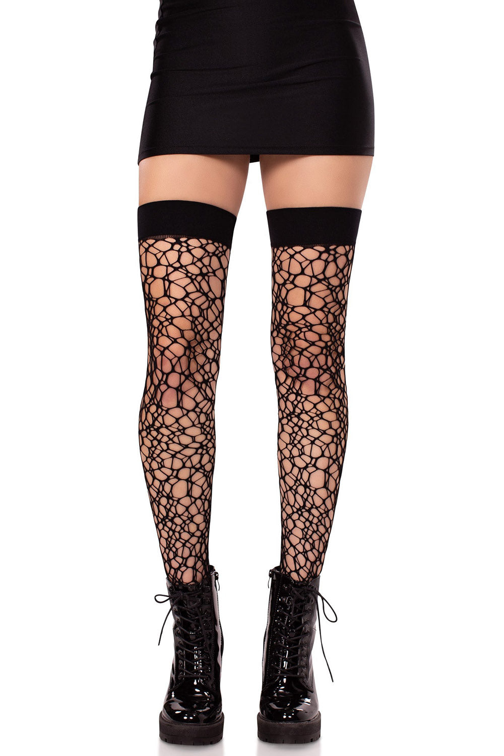 distressed netted thigh highs